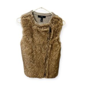 Forever 21 Brown Knit Vest with Faux Fur Size Small Like New